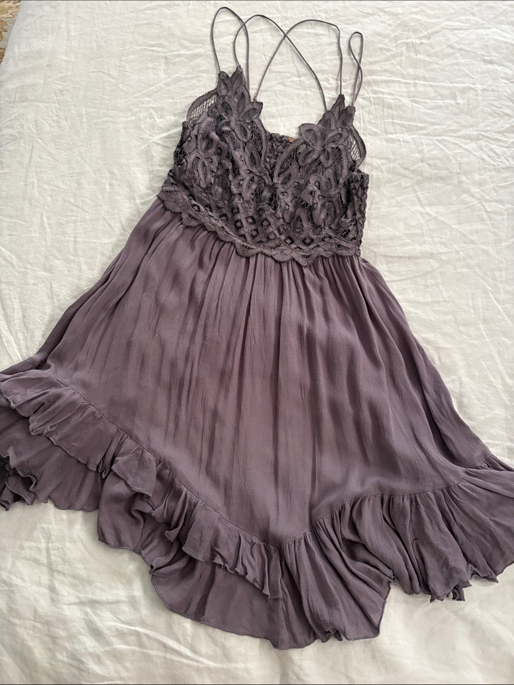 Lace Bodice Spaghetti Strap Slip in Grey